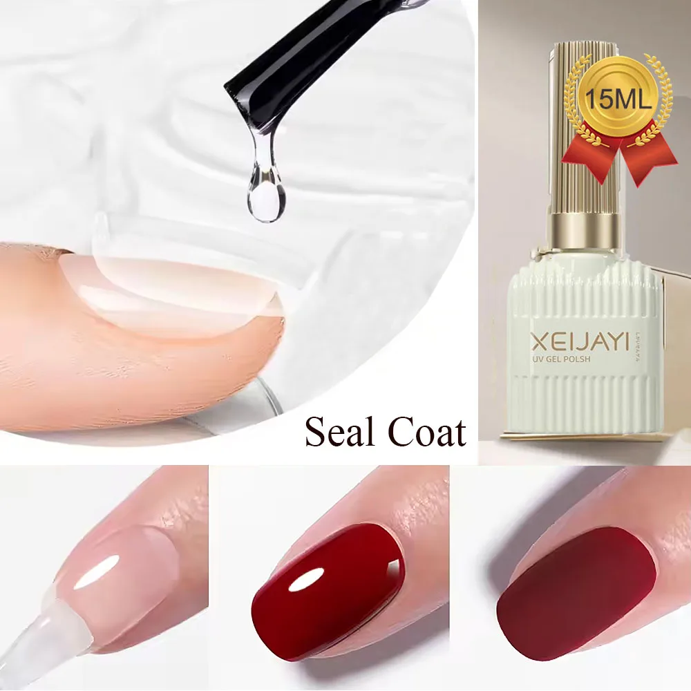 1Jar 15ml Transparent Glass Top Coat Refill Gel Nail Polish XEIJAYI Semi-permanent Soak Off UV LED Varnish Sealing Layer Gel