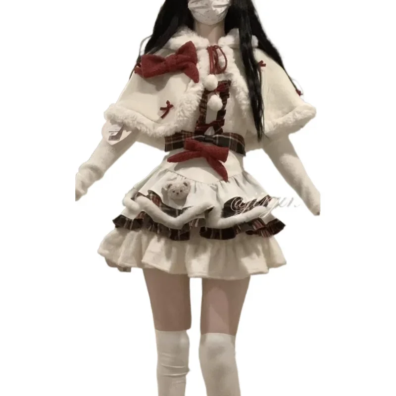 مجموعة تنورة قصيرة لطيفة مع حواف من الدانتيل وتصميم كتلة الألوان فستان بناتي على طراز لوليتا مع عباءة خفيفة الوزن ومواد قابلة للتنفس 2025