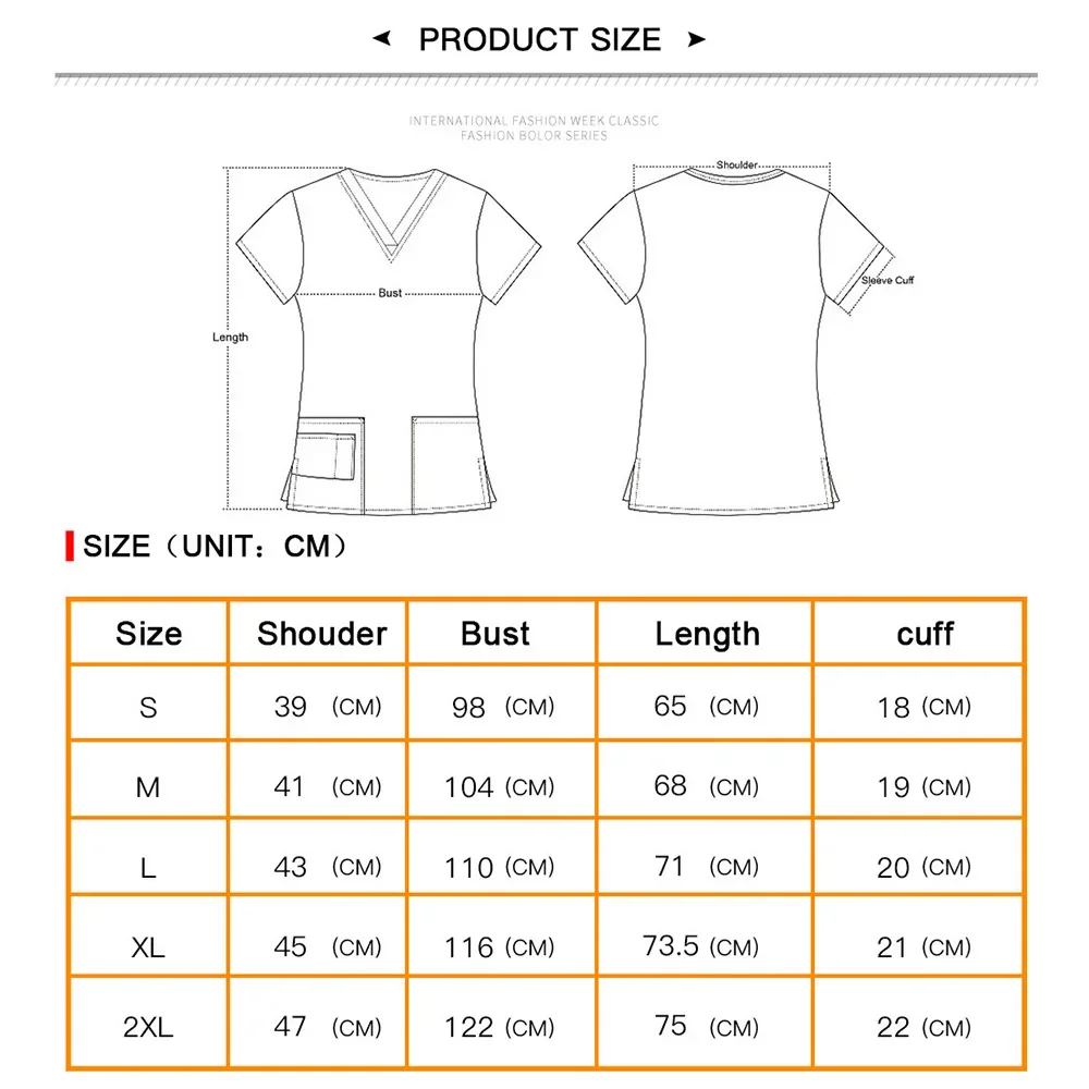 Summer Women's Short Sleeve V-Neck Pocket Care Workers T-Shirt Tops Summer Workwear Top Sexy Printed Nurse Uniform Clinic Blouse