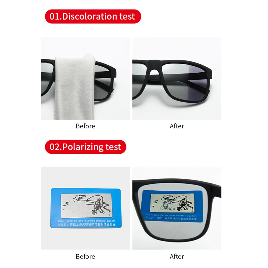 Fashion Photochromic Polarized Sunglasses Men Women Vintage Square Sun Glasses Man Brand Designer Driving Fishing UV400 Eyewear