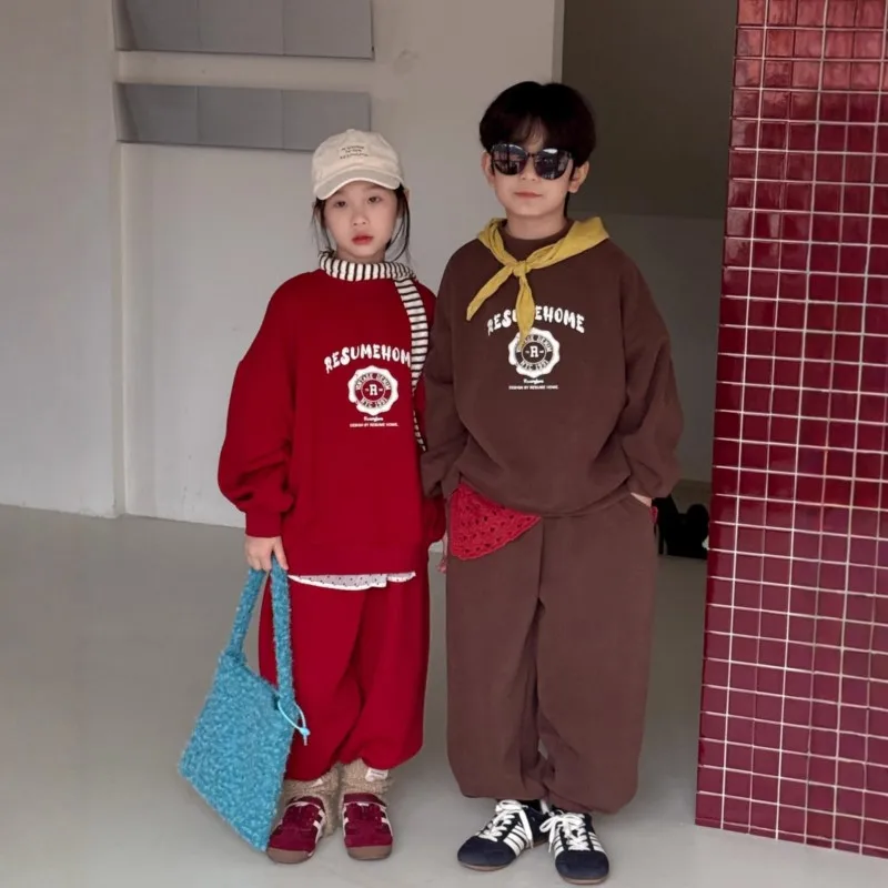 

1-10Yrs Winter Children Boys 2PCS Clothes Set Thicken Warm Kids Boys Pullovers Solid Velvet Baby Boys Sweatpant Tracksuits