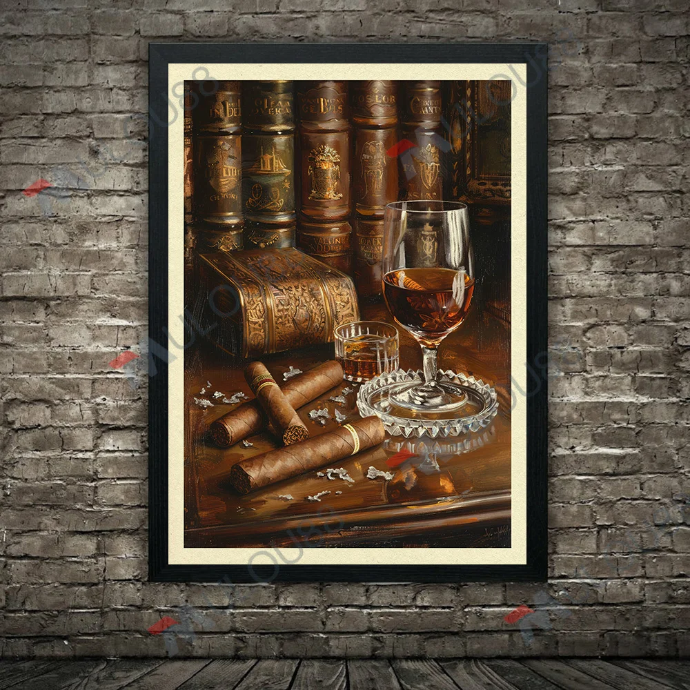 Nostalgic Cigar Shop And Cuban Cigar Box Art Poster And Print ,Gift For Cigar Lovers,Cuban Cigar Abstract Wall Art Canvas Print