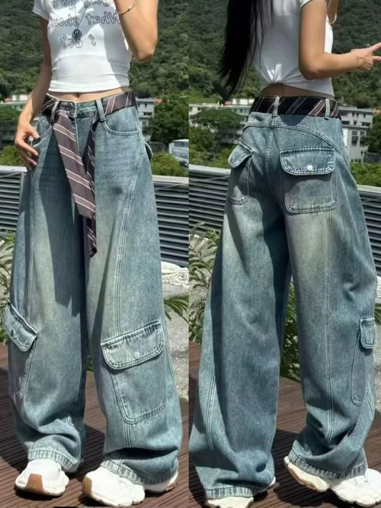 

Женские джинсовые брюки с высокой талией, свободного кроя, винтажные, широкие штанины, для полных женщин, весна-осень