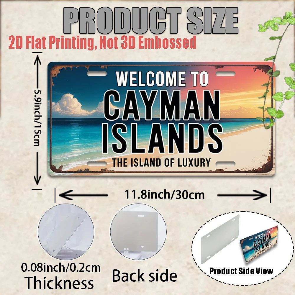 2D Flat, 1pc Decorative Sign, Vintage Metal Sign, Only for Decoration, Outdoor Wall Art (29.97cm * 14.99cm), Welcome to Cayman I