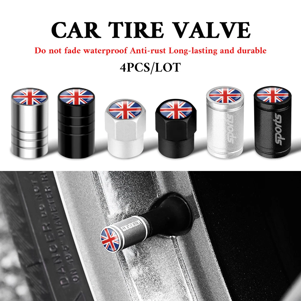 Car Wheel Tire Valve Caps Tyre Stem Covers UK Flag Airdust Waterproof for Jaguar Land Rover Bentley MG Aston Martin Rolls royce