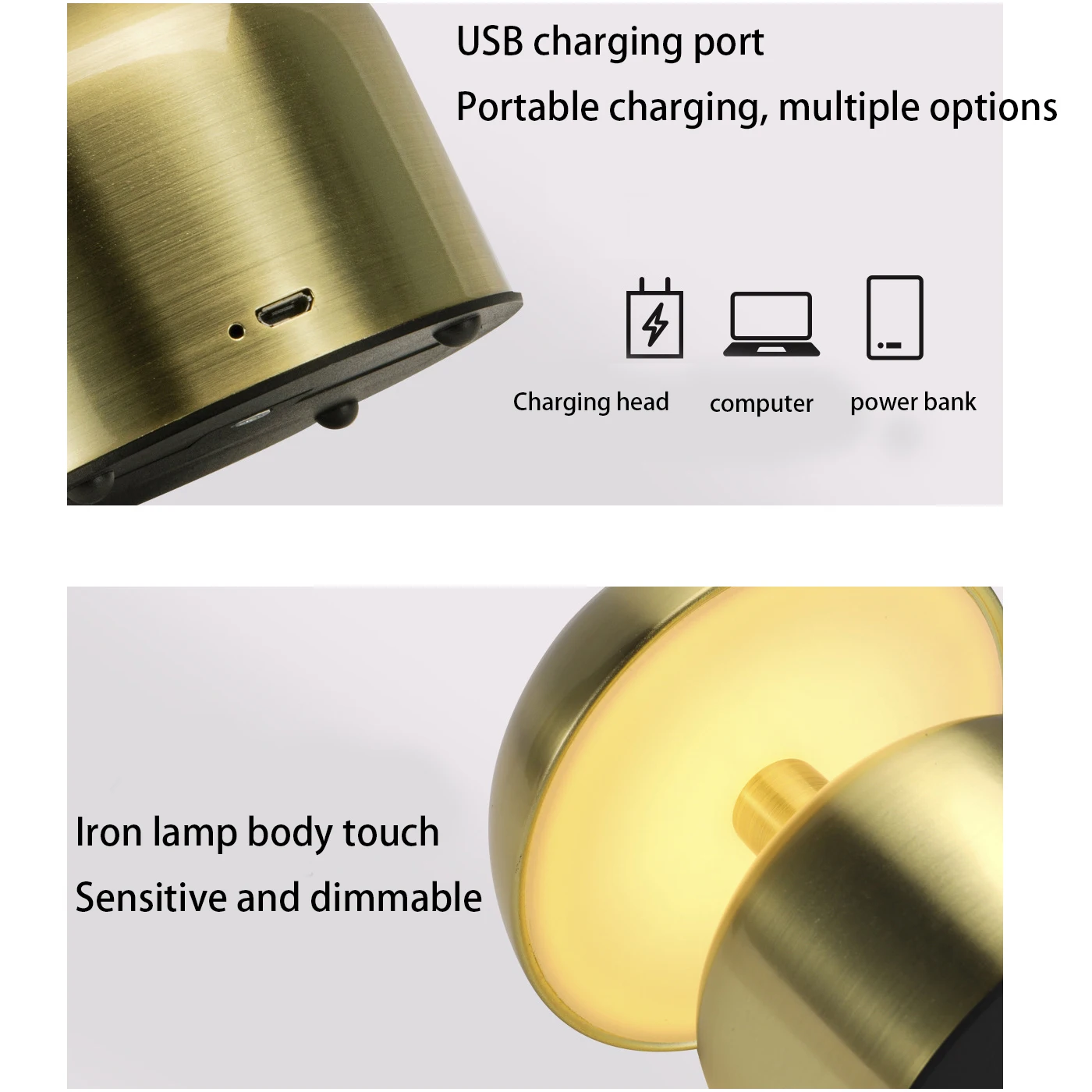 المعادن الدمبل الجدول مصباح مطعم بار جو الجدول مصباح غرفة نوم الديكور مضيئة ليلة ضوء USB مصباح قابل لإعادة الشحن