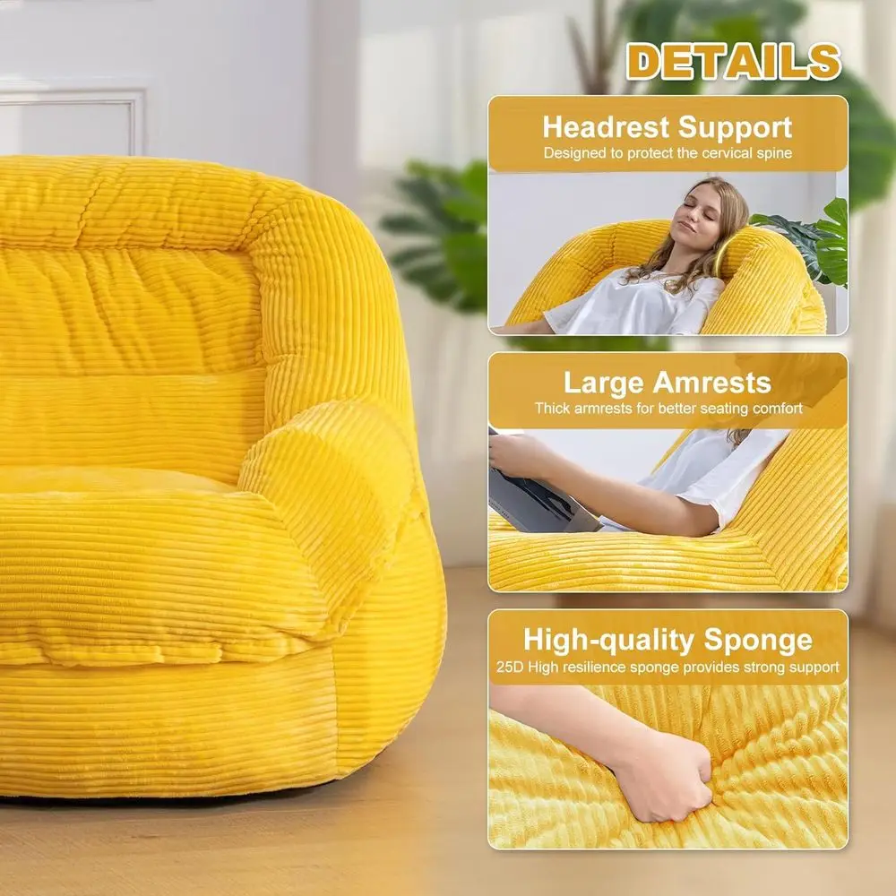 كرسي بين باج سروال قصير كبير الحجم مع مساند للذراعين - حشوة إسفنجية عالية المرونة، مثالي للبالغين، غرفة المعيشة، غرفة النوم، الألعاب #4