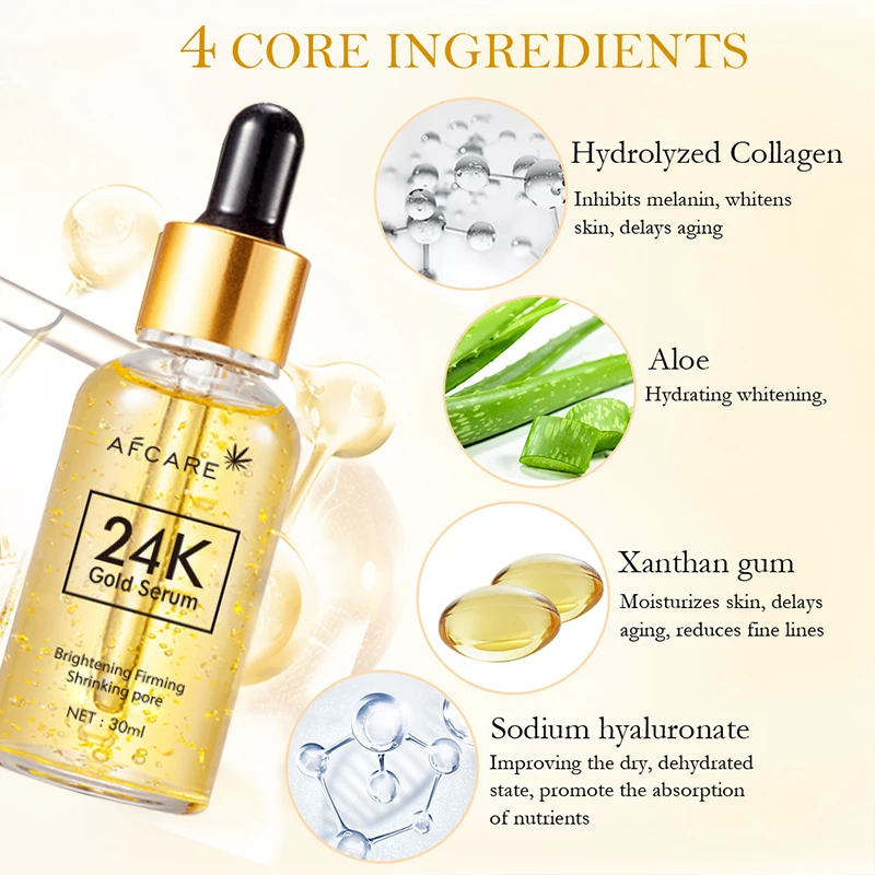 24K Whitening Face Serum Fade Facial Dark Spot Essence Brightening Balance Skin Tone Moisturizing Skincare Products