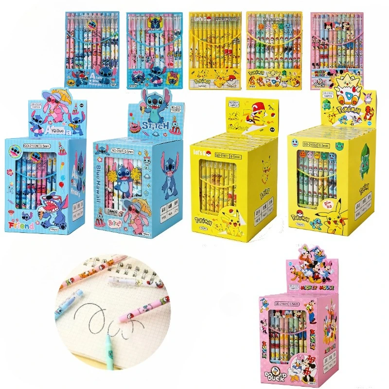 

Pokemon Anime Gel Pens Cute Stationery Kawaii Pikachu Mickey Mouse Stich School Supplies 0.5mm Pen 12pcs/box Gift Wholesale