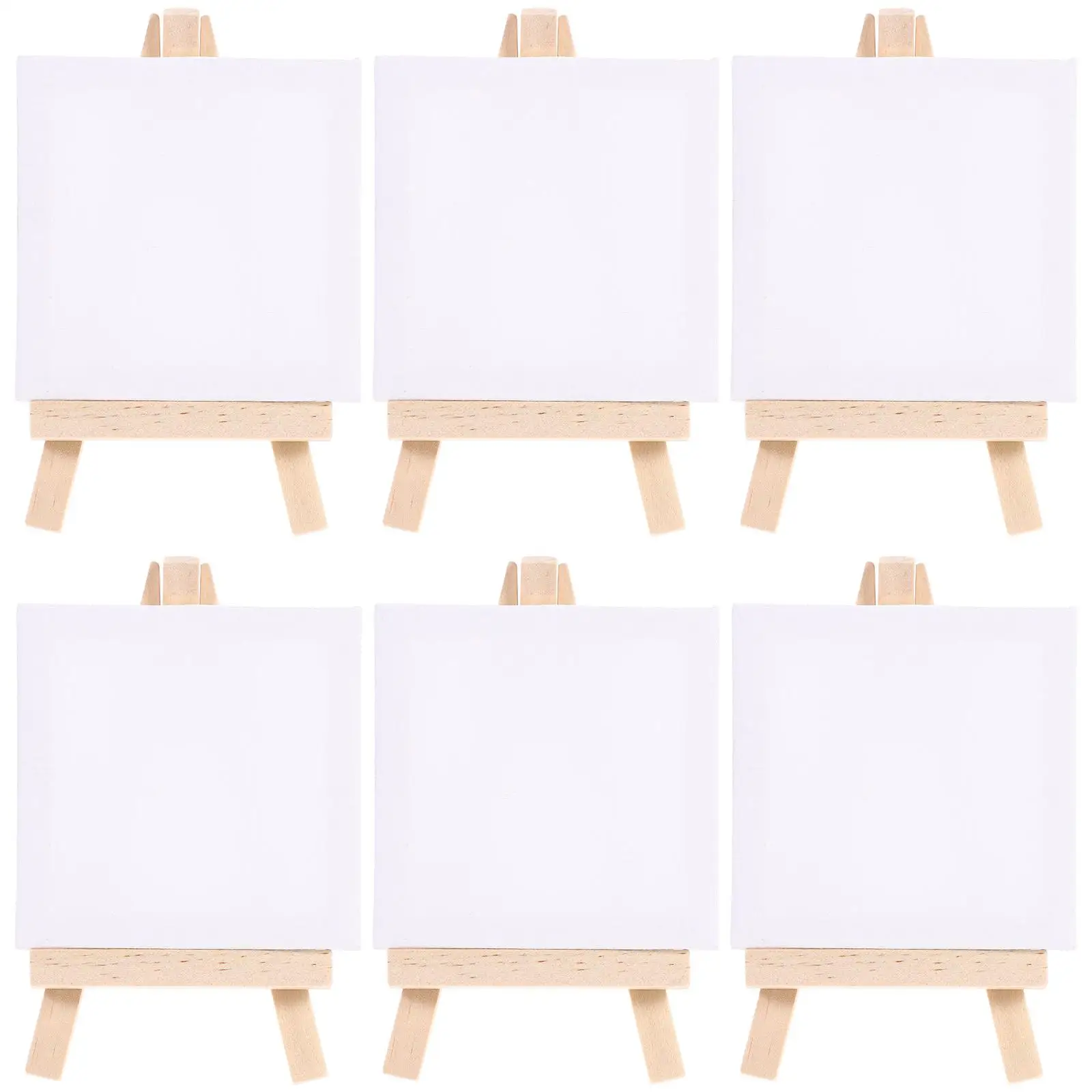 

Wooden Easel Set Mini Painting Kit Flat Canvas Boards Blank Panel for Drawing Kids