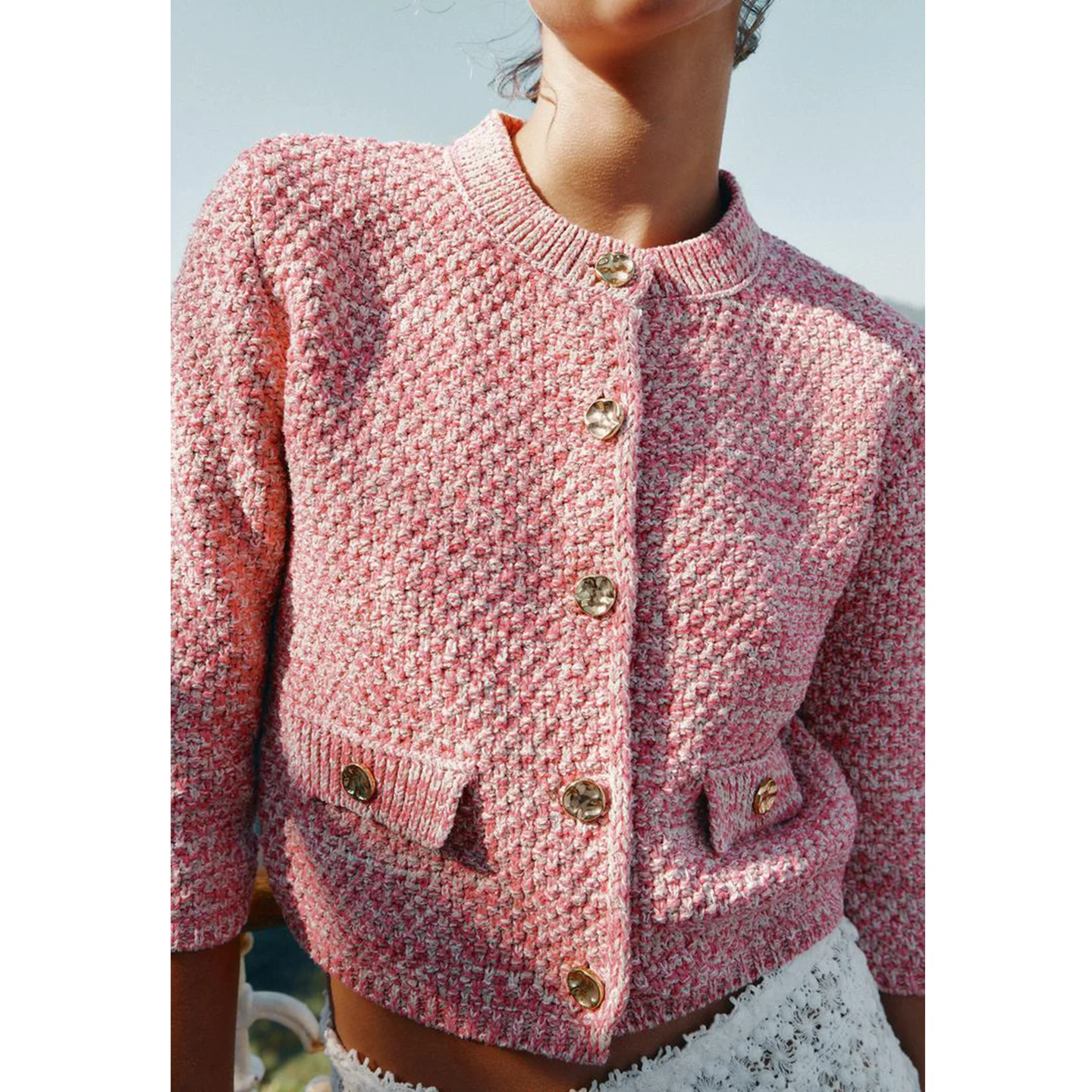 جديد خريف 2025 Fraance Sle غطاء قلاب بزر واحد مستدير Ne Knitted Jaet Faionable Commute فضفاض مناسب...