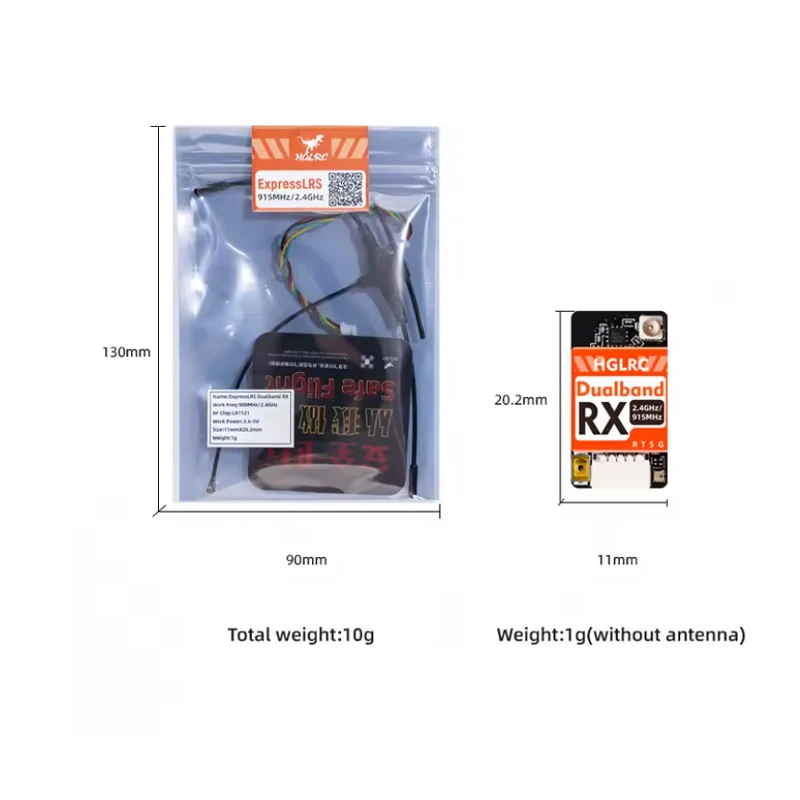 HGLRC ELRS Dual-Band Gemini Receiver 2.4GHz 915MHz TCXO True Diversity for RC FPV Long Range Racing Drone
