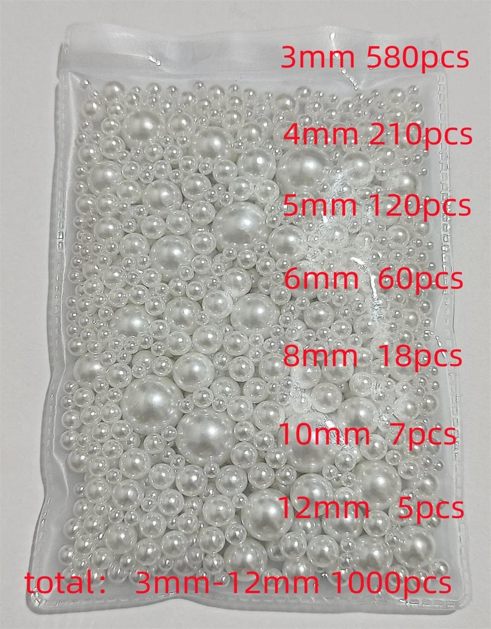 Perles rondes en plastique, 1000 pièces, mélange de tailles 3-12mm, blanc pur/ivoire, sans trous, pour la couture et la fabrication de bijoux