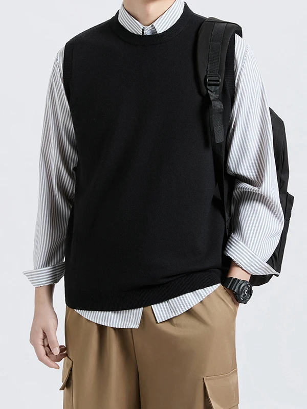 

Preppy Sle Men's Knitted Vest Svel American Sle College Faion Trendy Brand Autumn Winter High-End Feeling oulde...