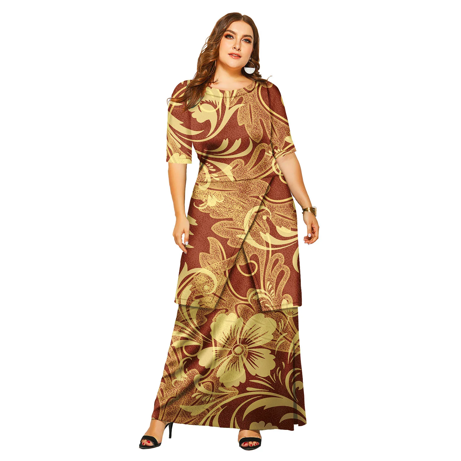 ใหม่มาถึง Island ชุด Polynesian Tribal Puletasi ซามัวผู้หญิงสบายๆ 2 ชิ้นชุดพลัสขนาดผู้หญิงชุด