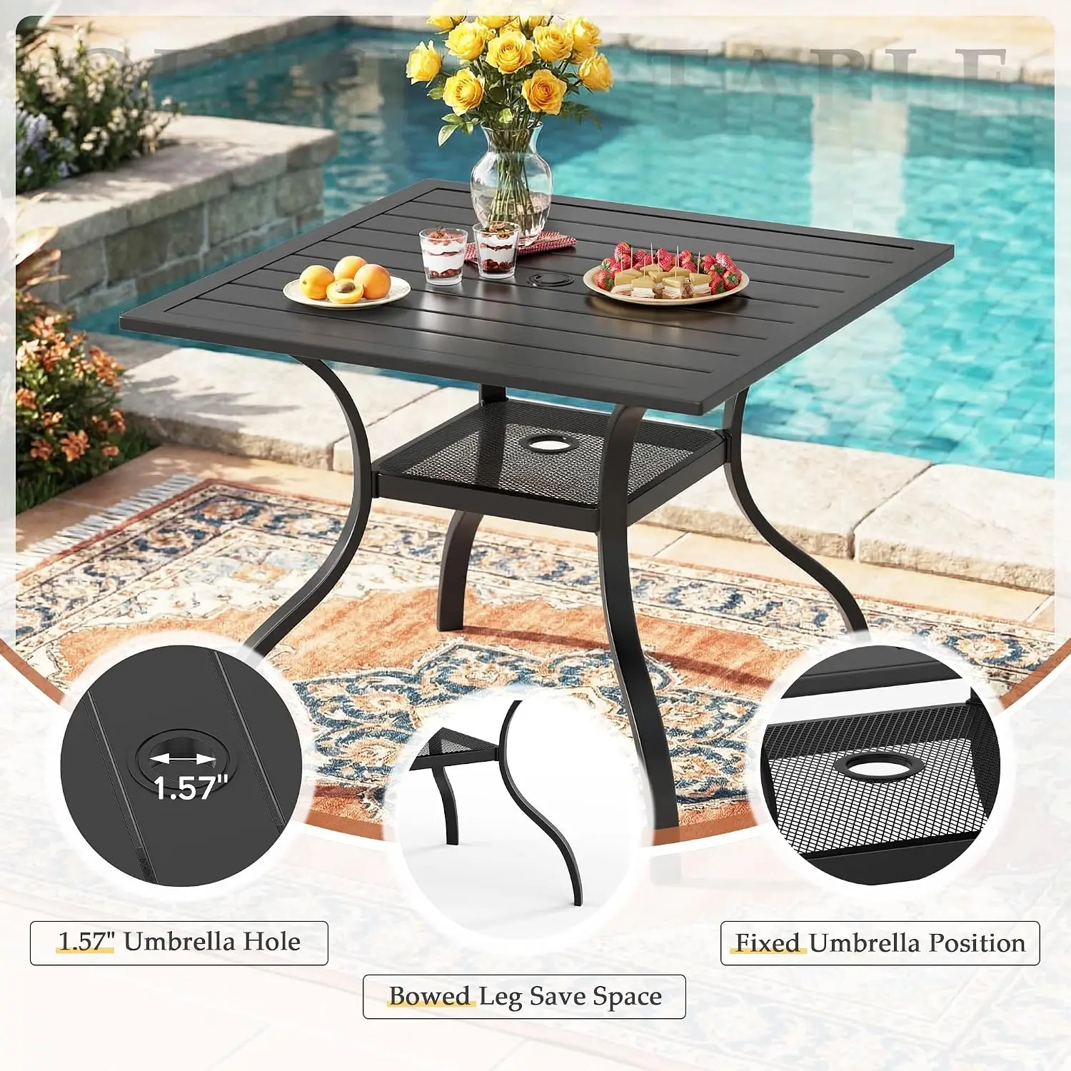 5-Piece Patio Dining Set with 4 Textilene Chairs & Square Table with Umbrella Hole for Backyard Garden Poolside, Customized