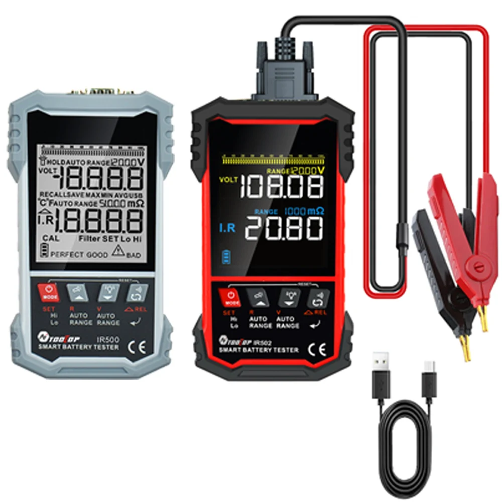 TOOLTOP IR500 IR502 Battery Internal Resistance Tester ±120V 500Ω 4-Wire Kelvin Test Lithium Nickel-cadmium Batteries Tool