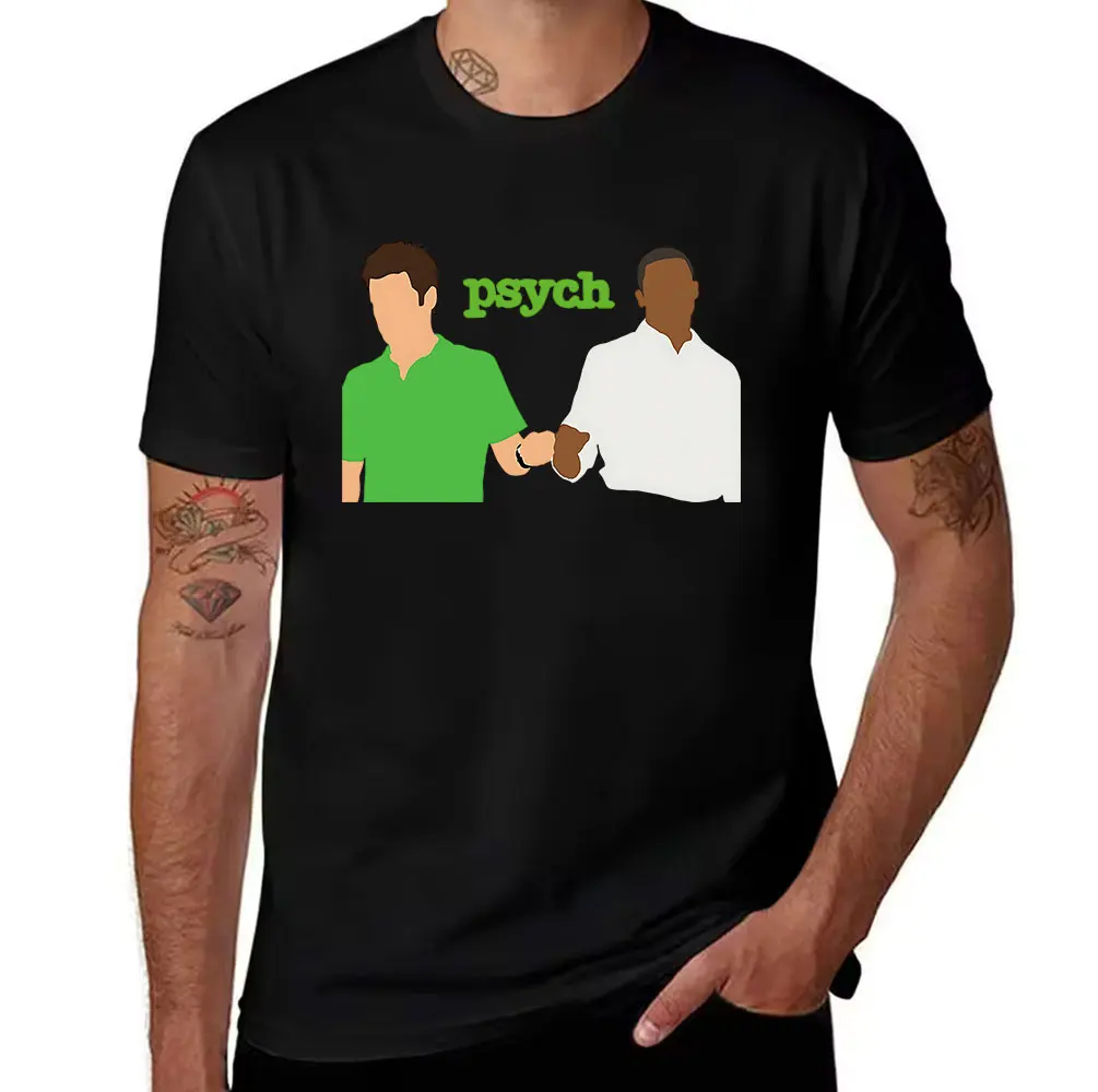 Men's Cotton Short Sleeve T-Shirt Psych TV Show Shawn & Gus Fist Bump Graphic Tee Casual Tops