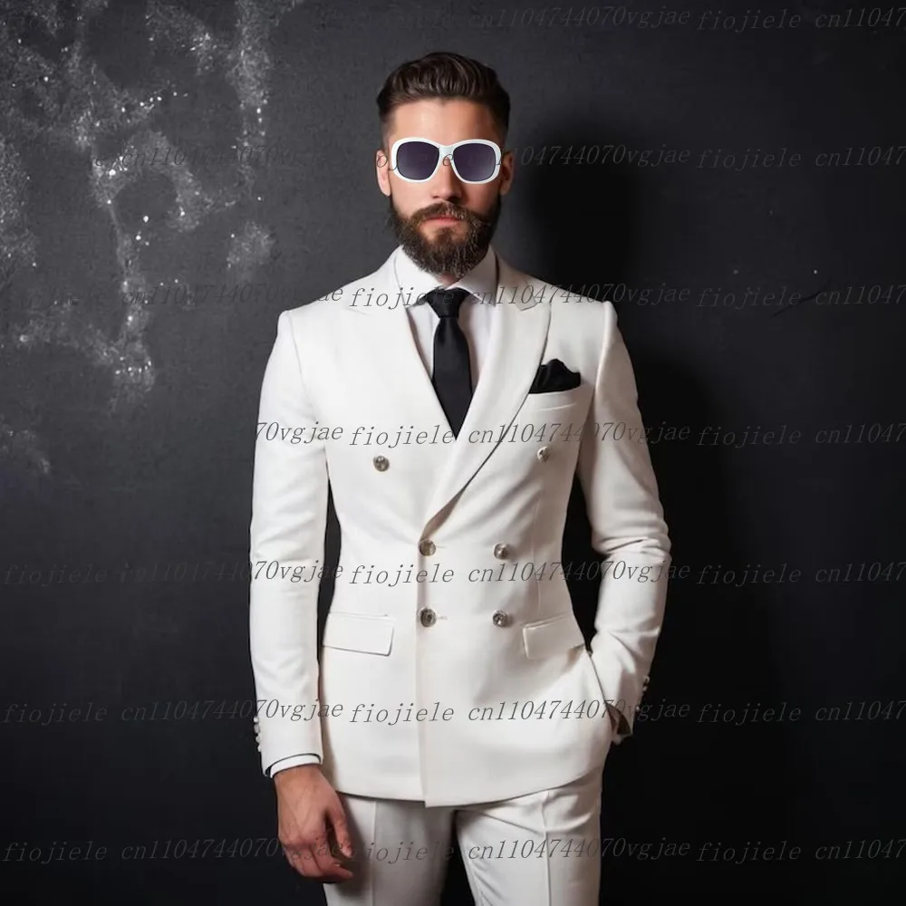 New White Men Suit Formal Occasion Wedding Party Groom Groomsman Business Prom Male Tuxedos Customized 2 Piece Set Jacket Pants
