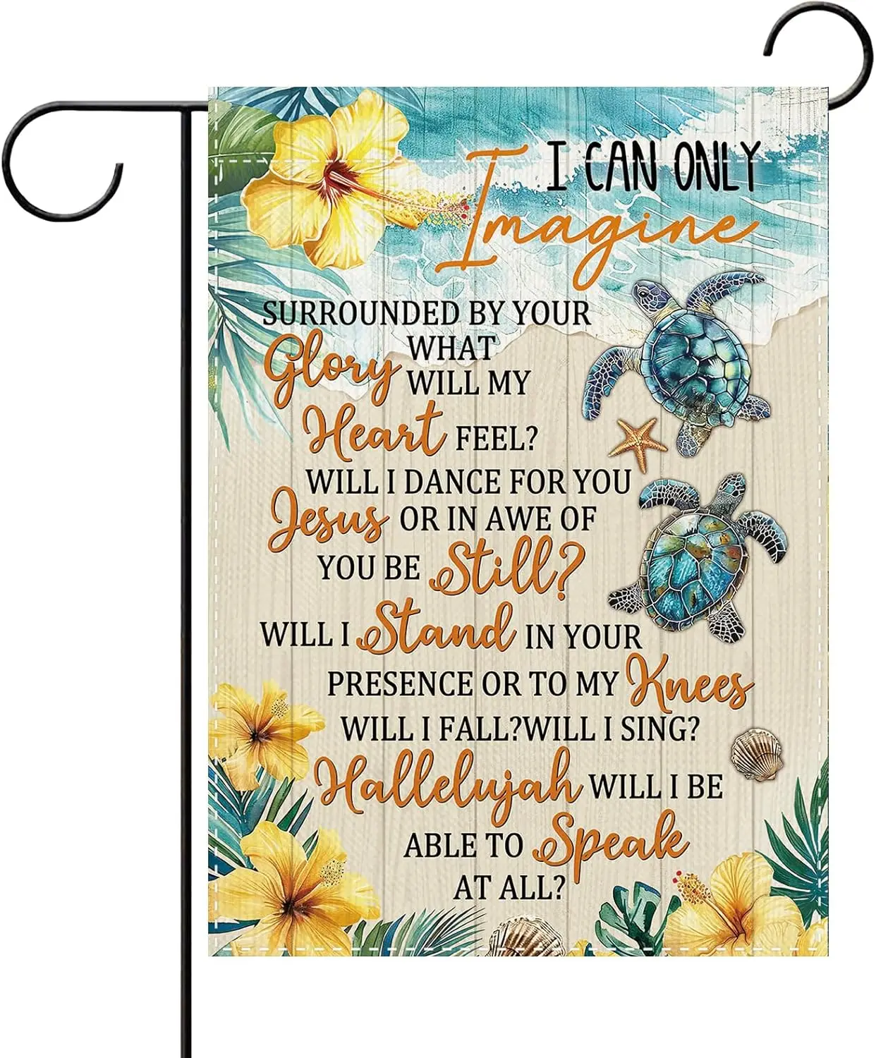 Christian Summer Beach Turtle Garden Flag, Coastal Religious I Can Only Imagine Tropical Hibiscus Small Yard Outside Decorat PPZ