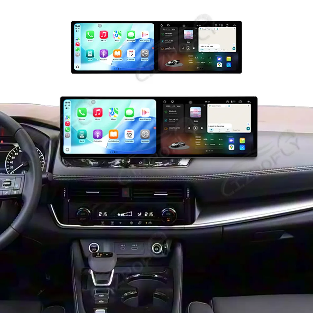 

10,1-дюймовый автомобильный радиоприемник Android с двойным экраном для Nissan X-TRAIL 2021-2023 CarPlay GPS-навигация Мультимедийное видео стерео головное устройство 4G
