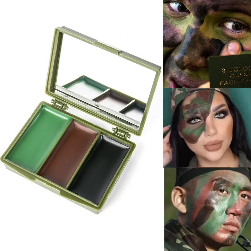 3색 위장 페이스 페인팅 세트, 전술 야외 CS 장비, 혼합 및 마스킹을 위한 사실적인 위장 메이크업 오일