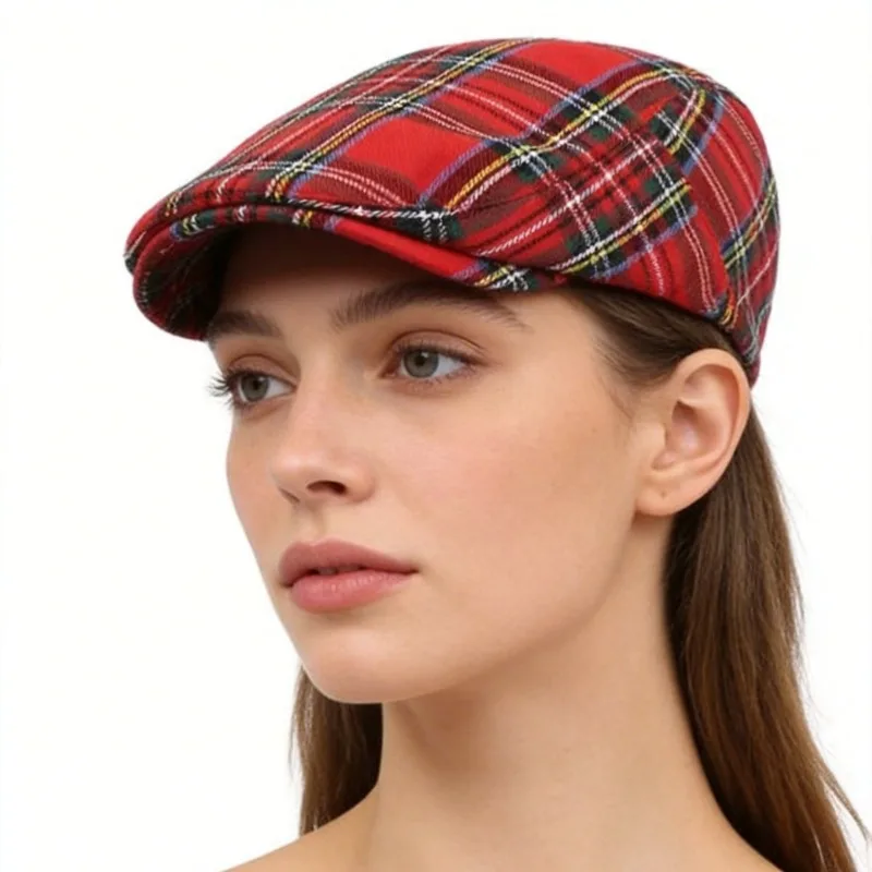 Klassische Britische Karierte Newsboy-Mütze Modische Cabbie-Mütze für Männer und Frauen Stilvolles Unisex-Design Verstellbare Flache Mütze Hip-Hop-Baskenmütze