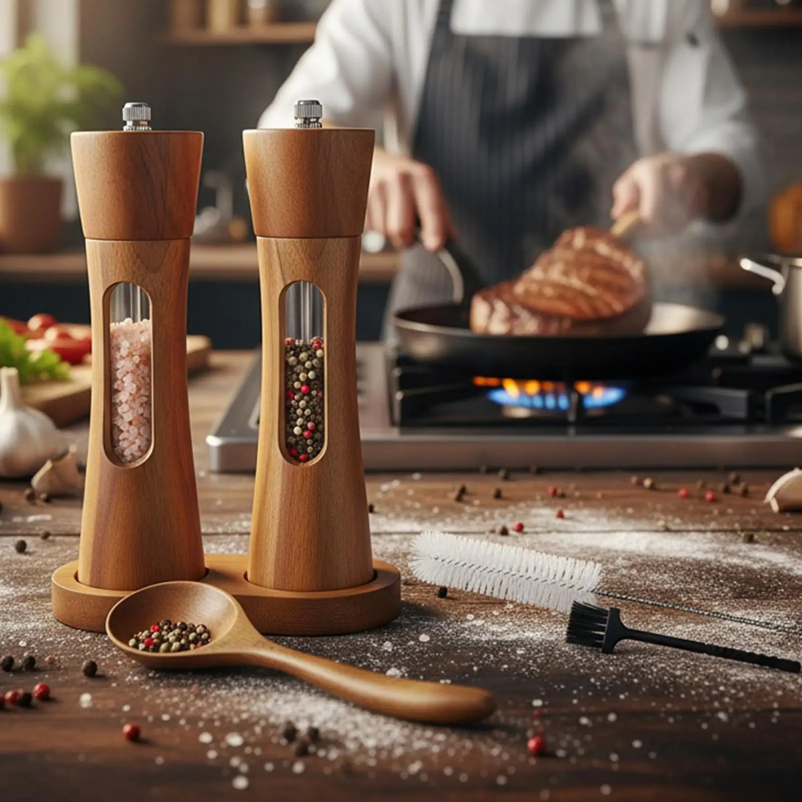 

Мельница для перца, регулируемая грубость, с ложкой, мельница для соли и перца, ручной набор инструментов для приправ, дома, кухни, ресторана
