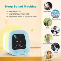 A06RP Kids Alarm Clock for Kids, Children's Sleep Trainer Clock with 4 Color Toddler Night Light, Sleep Sound Machine, Blue