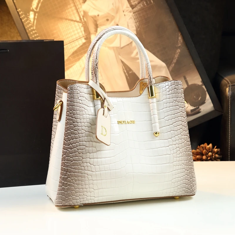 

White Genuine Leather Women Handbags Mom Shoulder Bag 2024 New Fashion Large Capacity Portable Messenger Tote Bags