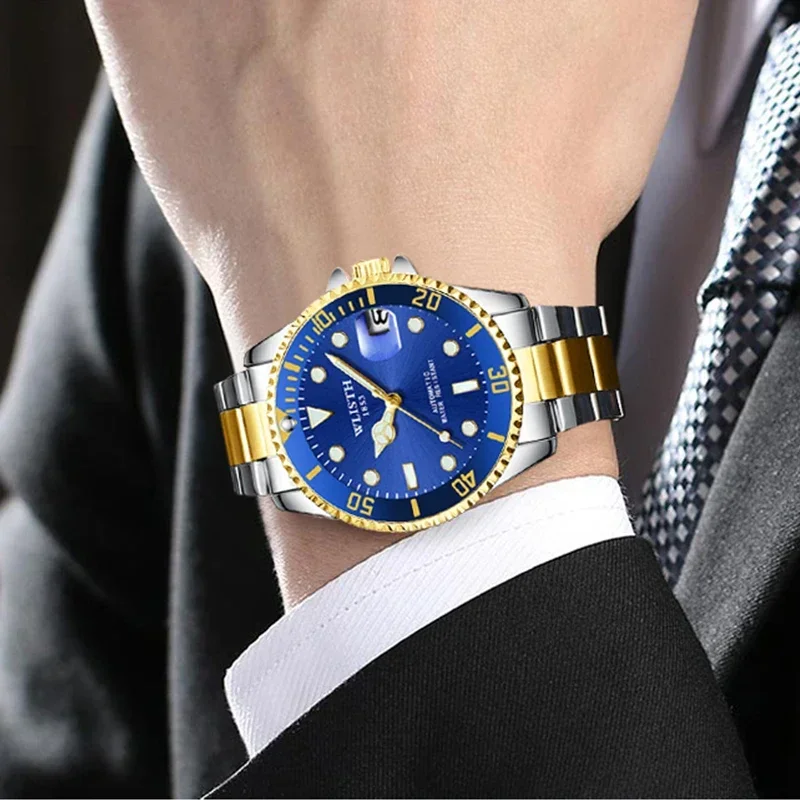 Reloj Hombre Automatic Mens Watch Mechanical Movement Stainless Steel Gold Silver Dial Date Luminous Luxury Men Watches