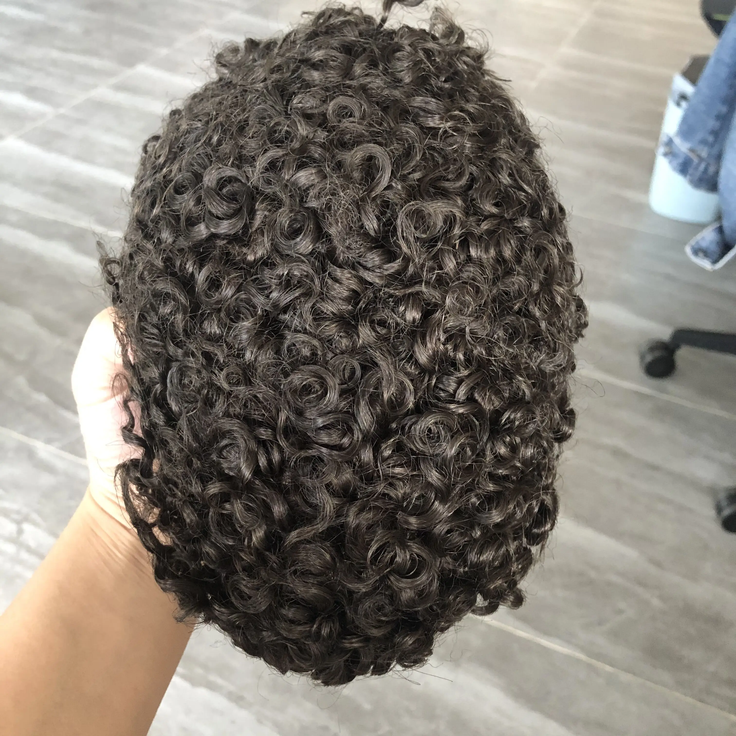 Respirável fino mono peças de cabelo humano sistema de prótese capilar afro preto homem natural linha fina durável 15mm encaracolado perucas marrons