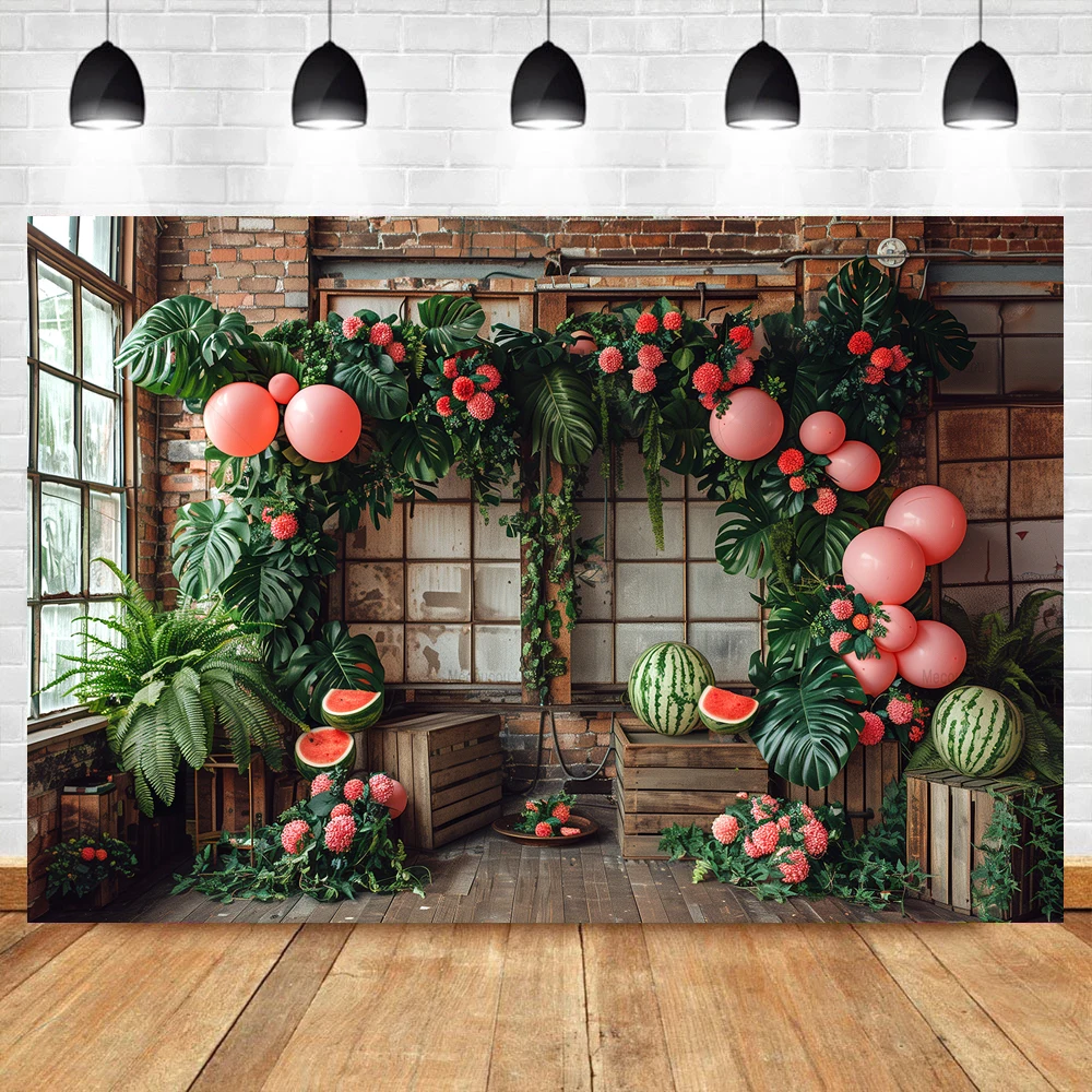 Summer Fruit Photography Backdrop Custom Watermelon Lemon Green Plant Background Child Birthday Party Photo Shoot Props banner