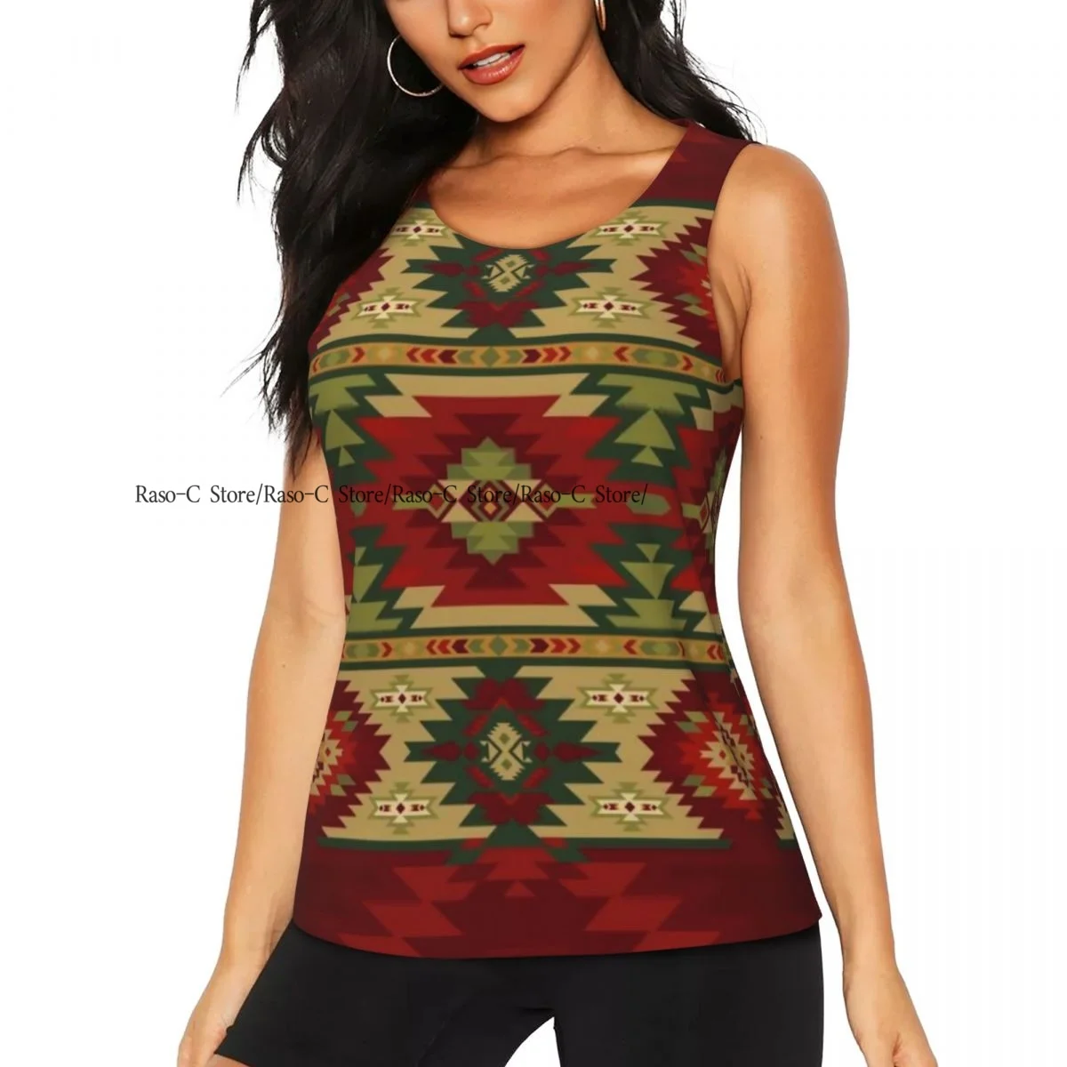 Women Casual Sport Yoga Vest Native Southwestern Tribal Pattern Quick Dry Running T-shirt Training Workout Gym Sleeveles