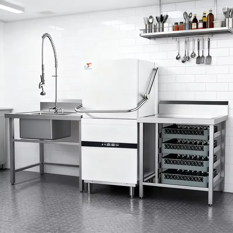 For Commercial Hood Dishwasher Freestanding Smart Dishwashing Machine for Restaurant Hotel Kitchen Use High Efficiency