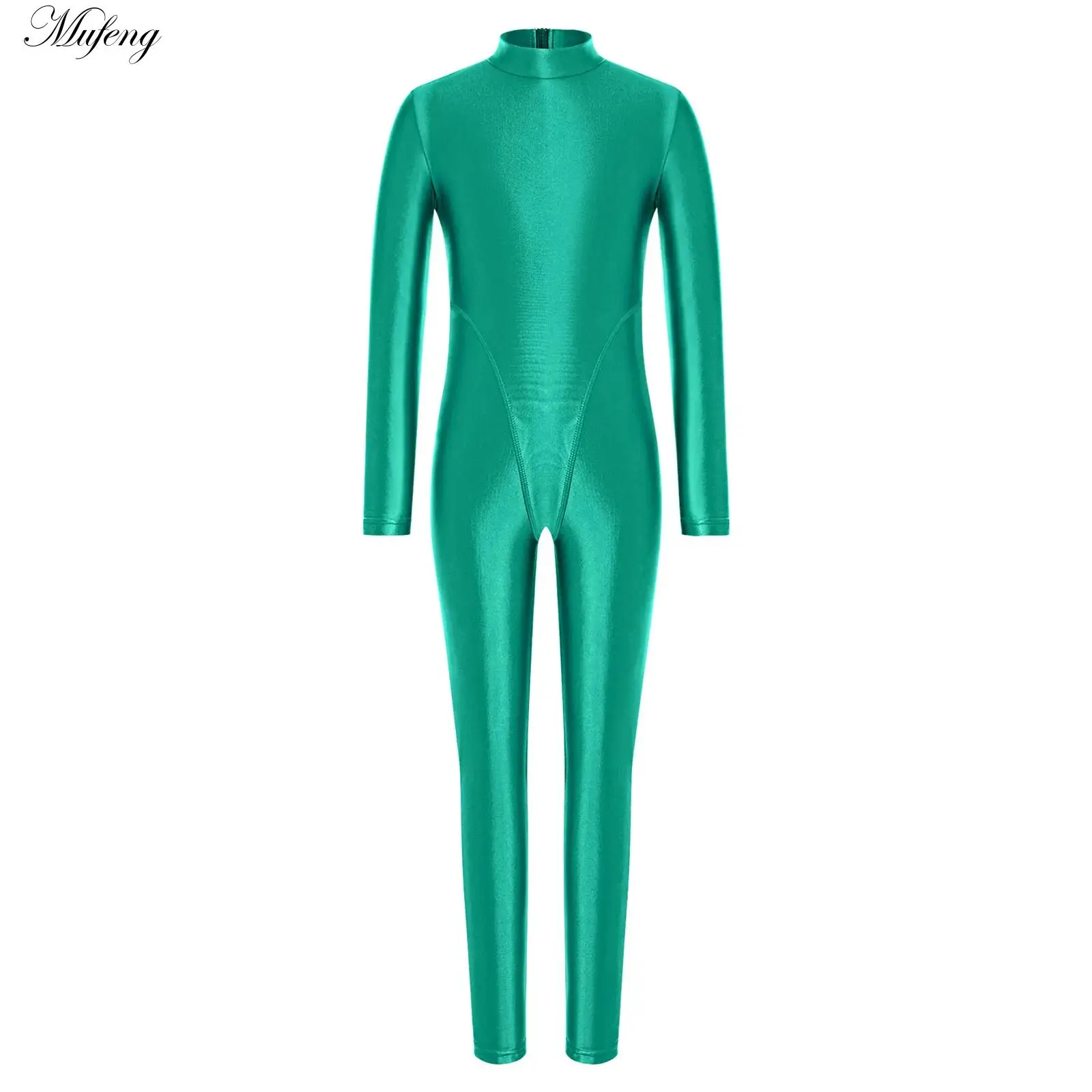 

Детский глянцевый костюм для балета и танцев, гимнастический комбинезон, боди с длинным рукавом и молнией сзади для тренировок и выступлений