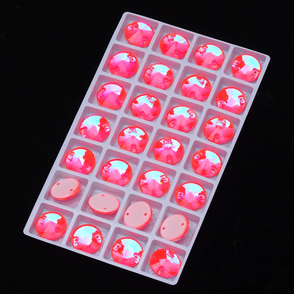 Neonfarbene Rivoli-Glas-Strasssteine zum Aufnähen mit Flachrückseite und neuen Kantenabschrägungen für Hochzeitskleid-Accessoires – Detail 15