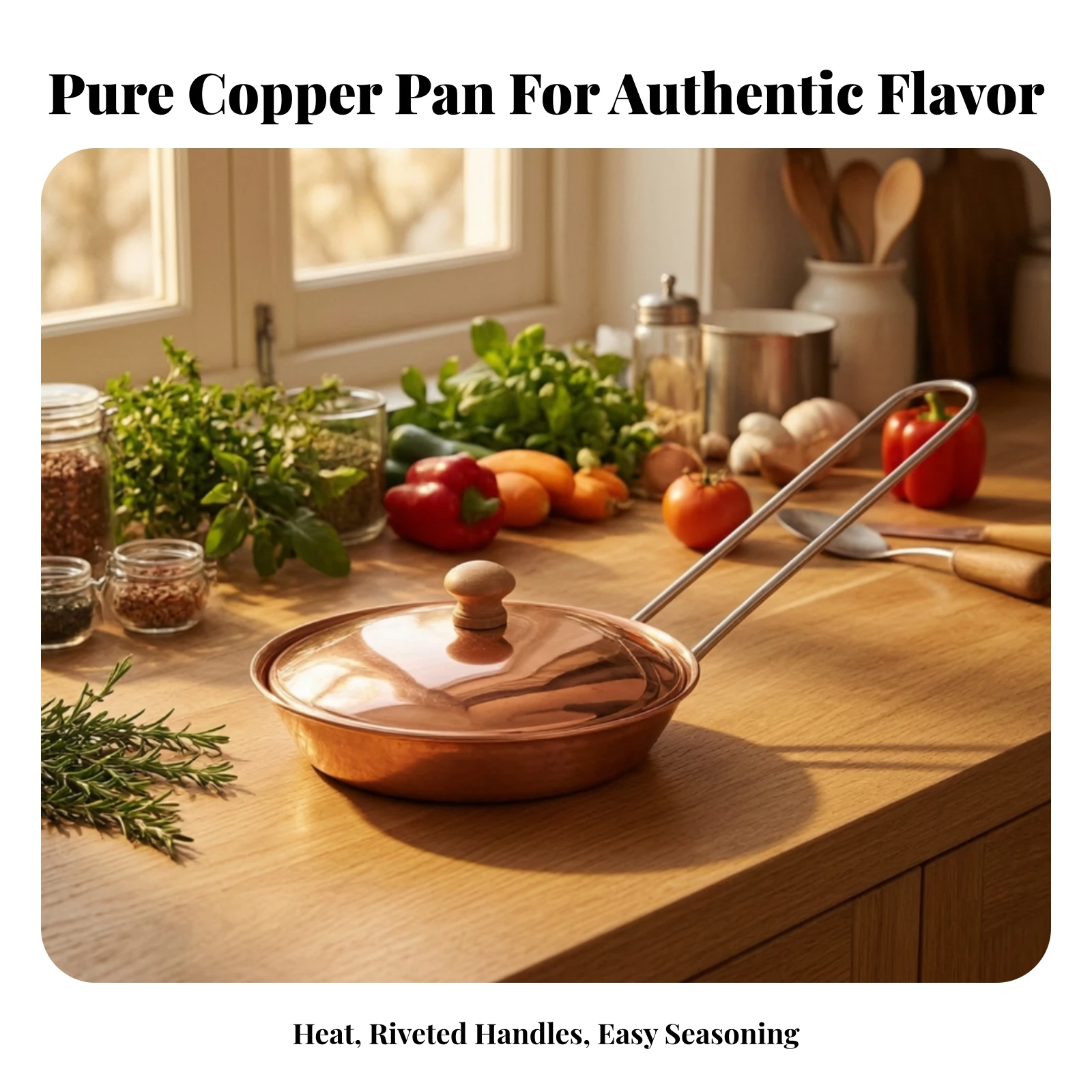 Copper Frying Pan Cadmium-without Copper Skillet Pancake Pan Uncoated Cookware Sturdy for Home Cooks, Gas Stoves, Kitchen