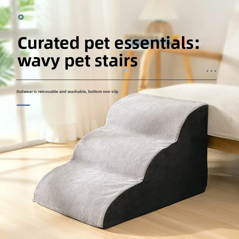 Foam Pet Stairs Slope Ramp for Small Dogs Cats Bed Sofa Indoor Climbing Steps Soft Support Washable Cover 반려동물 계단