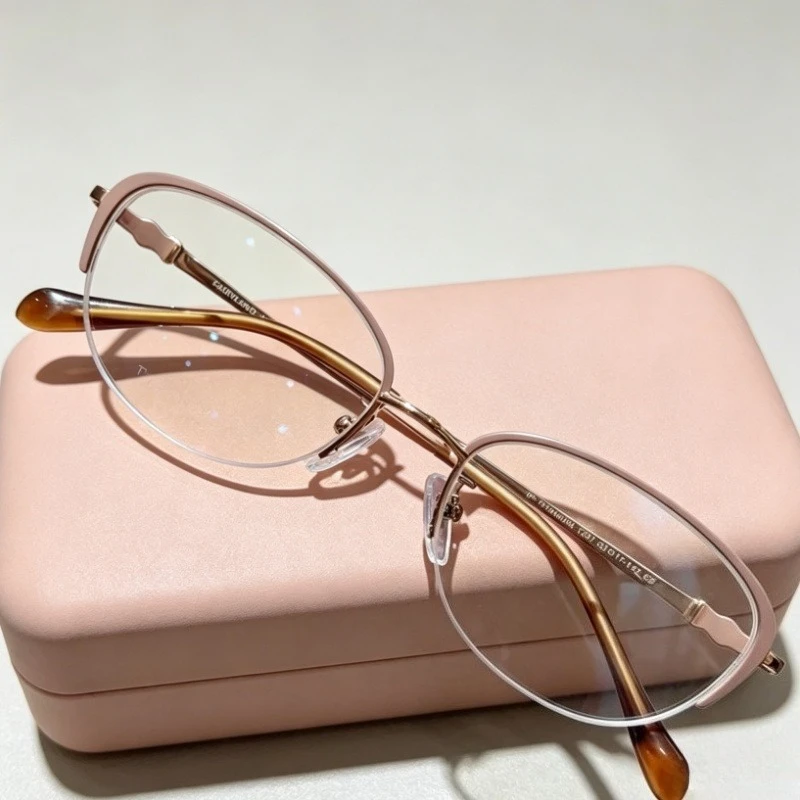 Women's Metal Oval-framed Cat-eye Myopia Glasses Luxury Gentle Style High-definition Anti-blue Light Eyeglasses 0 To -4.0