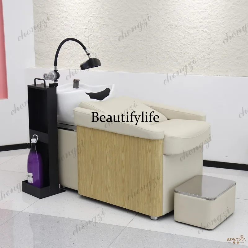 New barber shop half-lying shampoo bed ceramic basin microfiber leather silicone pillow hair shop flush bed hair salon special
