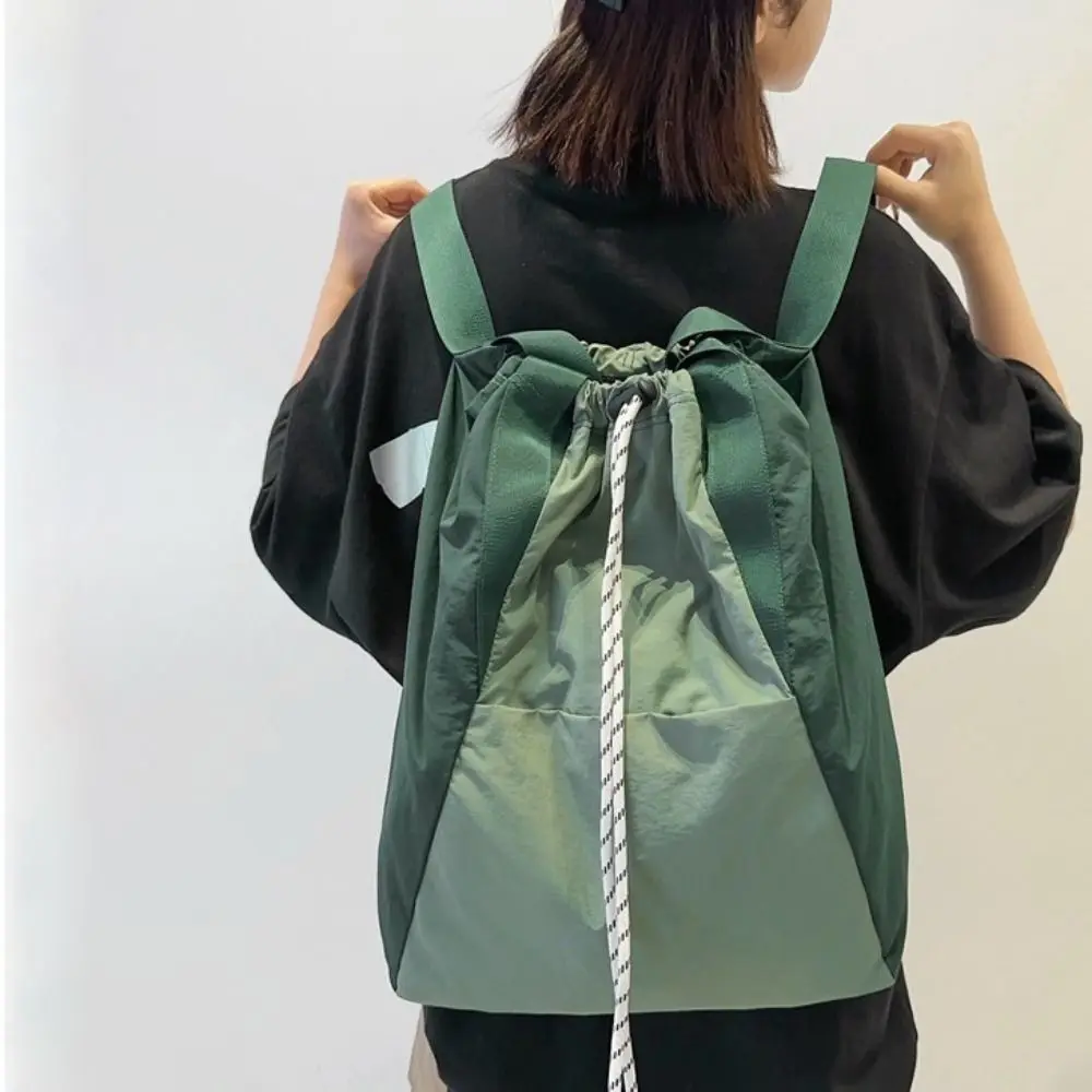 Large Capacity Nylon Drawstring Backpack with Handle Double Shoulder Drawstring Shoulder Bag Polyester Waterproof