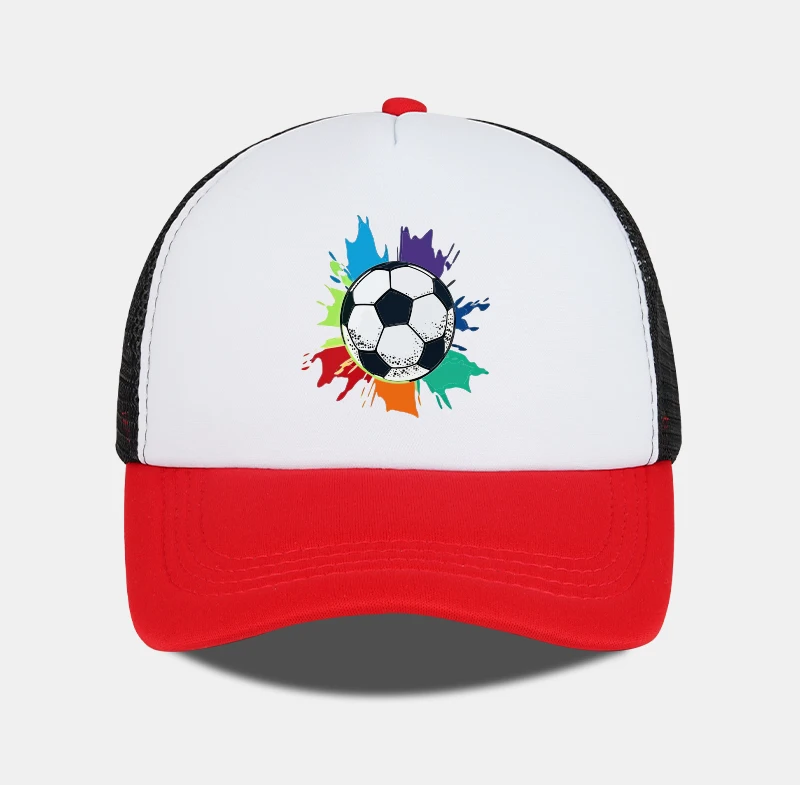 Bunte Fußball-Mesh-Kappe mit Spritzmuster - Verstellbare Unisex Freizeit-Mesh-Kappe für Fußballfans und Sportbegeisterte – Detail 4