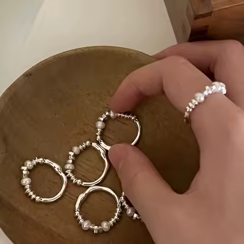 Irregular Metal Silver Color Pearl Ring