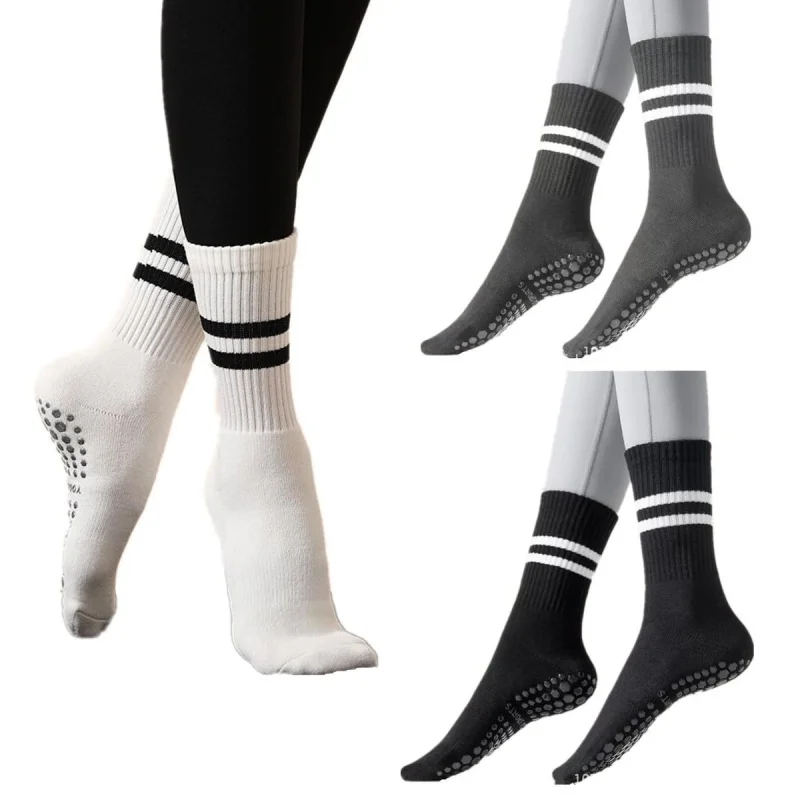 3 أزواج من جوارب اليوغا النسائية غير القابلة للانزلاق، جوارب بيلاتيس قطنية، جوارب رقص باليه للرياضة واللياقة البدنية #2