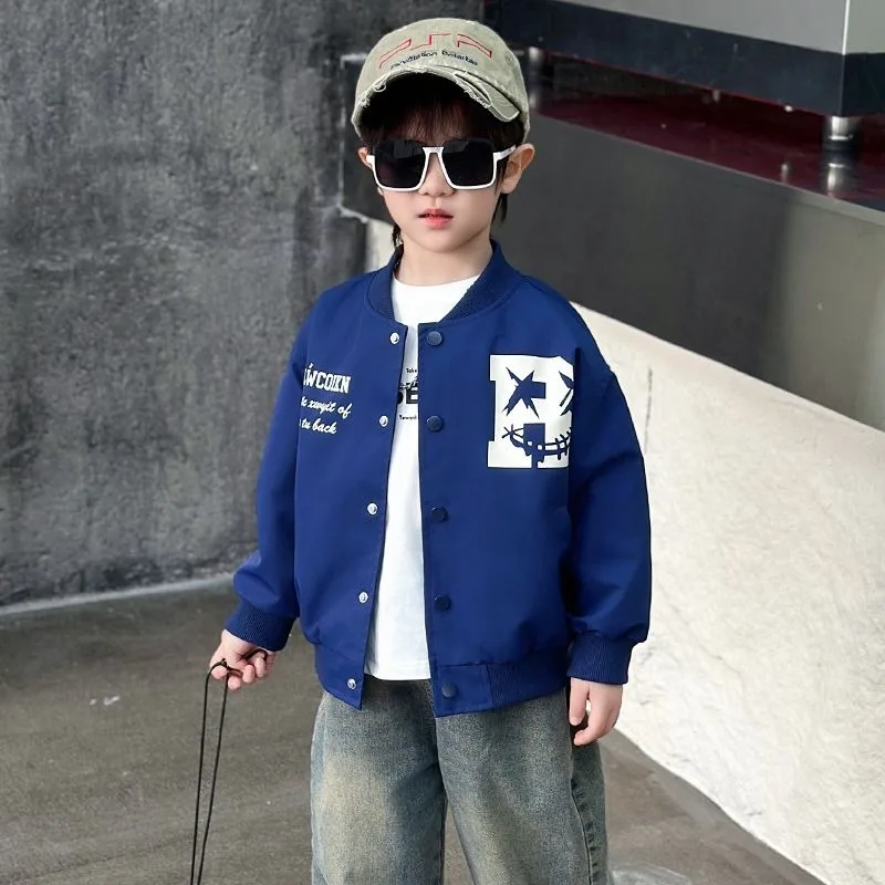 2025 New Boys Baseball Jacket Spring Autumn Badass Streetwear Kids Sporty Jacket