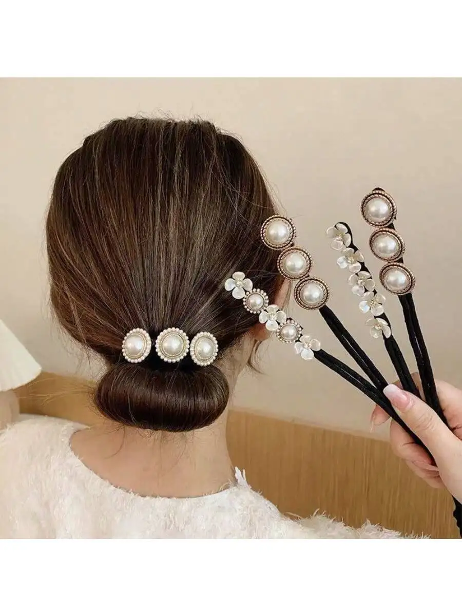 

1pc Flower Magic Hair Bun Maker Hair Ties Faux Pearls Elegant Donut Hair Bun Maker Hair Tie Flexible And Bendable Weaving