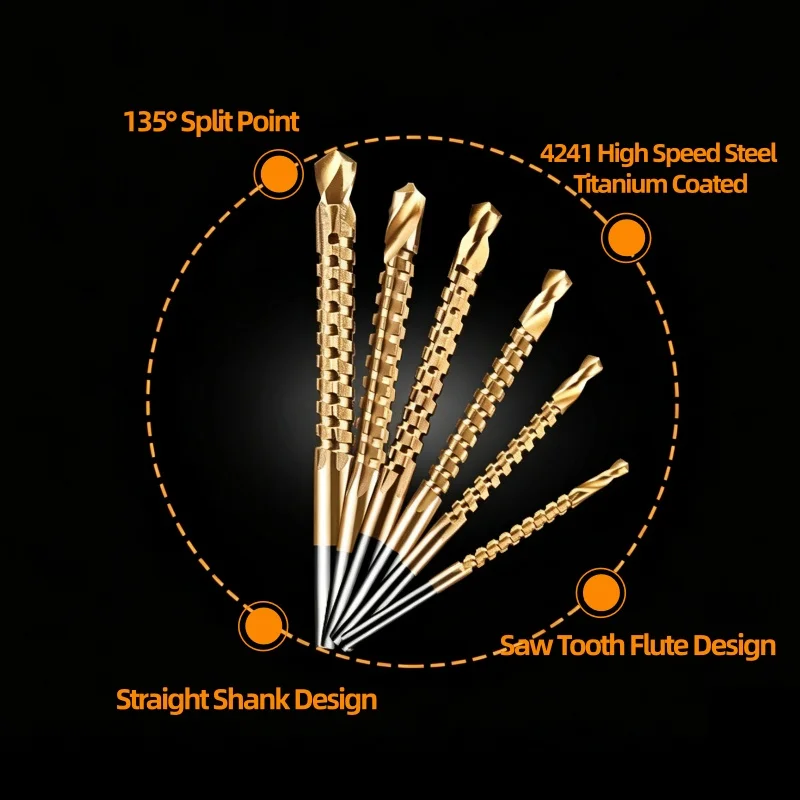 10pcs Sawtooth Twist Drill Bit Titanium Coated HSS 2-in-1 Drill & Saw Bit 3/4/5/6/6.5/8mm Wood Plastic Grooving Drilling Bit