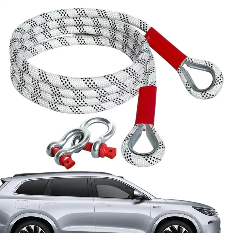 Tow Ropes For Trucks Heavy Duty Rope Snowmobile Tow Strap With 2 D-Ring Shackles Recovery Straps Offroad Snatch Rope Tow Truck