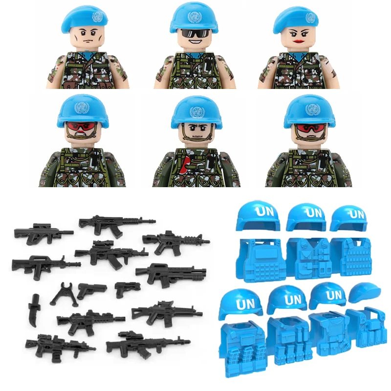 

Military Building Blocks Single Sided Printing UN Solider Figures Gifts Weapons Guns Vest Compatible MOC Mini Bricks Toy For Kid